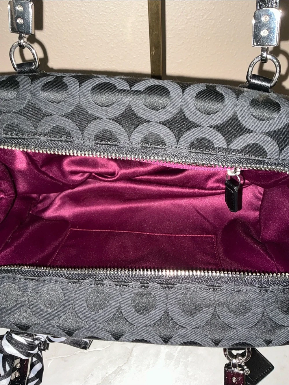 Coach Madison Op Art Sateen Madeline Satchel with Silver Hardware. (EUC)